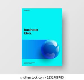 Bright 3D spheres magazine cover illustration. Minimalistic booklet vector design template.