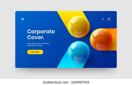 Bright 3D spheres postcard layout. Simple magazine cover design vector template.