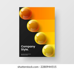 Bright 3D spheres postcard template. Simple company cover A4 design vector layout.