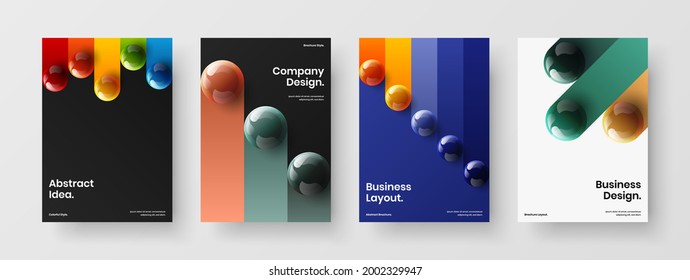 Bright 3D spheres poster template bundle. Abstract corporate cover vector design concept set.