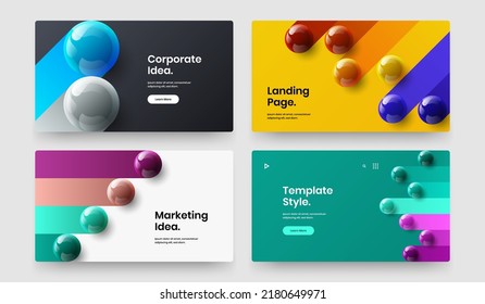 Bright 3D spheres web banner concept set. Colorful company brochure vector design illustration composition.