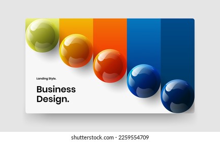 Bright 3D spheres website screen layout. Minimalistic pamphlet design vector concept.