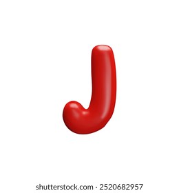 A bright 3d vector consonant letter J made of glossy red plasticine. This cute typography element adds to the fun of birthday celebrations and school themes.