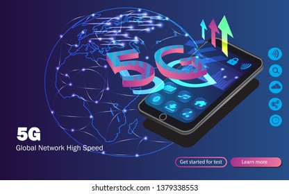 Bright 5G wireless internet wifi connection.  Speed of network concept. Like and connection  