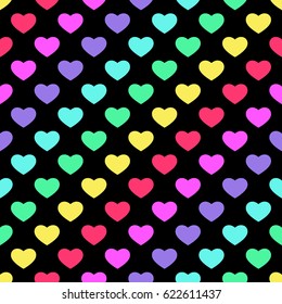 Bright 80s style rainbow hearts background