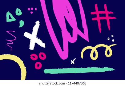 Bright 90s style geometric background. Abstract shapes composition