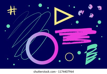 Bright 90s style geometric background. Abstract shapes composition