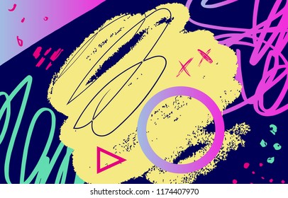 Bright 90s style geometric background. Abstract shapes composition