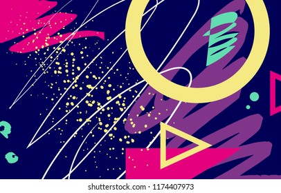Bright 90s style geometric background. Abstract shapes composition