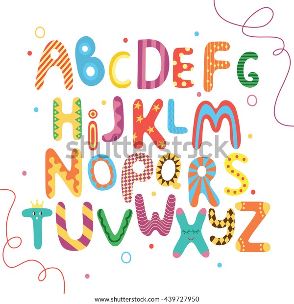 明亮的abc 为孩子 字母表 英文广播公司字母与脸 眼睛 斯拉尔斯 库存矢量图 免版税