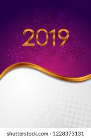 Brillante resumen del año nuevo 2019 y fondo de invierno de Navidad. Diseño de vacaciones de vectores