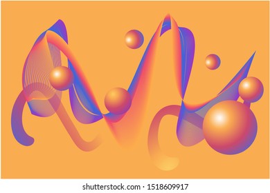 Bright abstract background with 3v balls and waves.