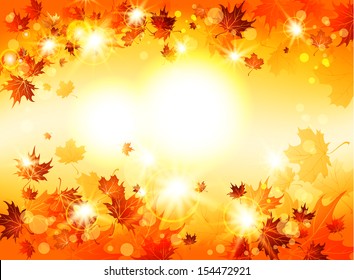 Bright abstract background with autumnal leaves with space for text