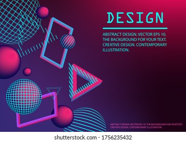 Bright, abstract background. Blue, pink and purple iridescences with geometric
shapes. Background for posters and banners. Stock vector.