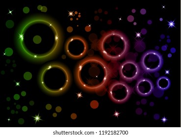 Bright abstract background. Colored rings with highlights on a dark background. Design for advertising, website, banners and posters.