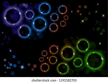 Bright abstract background. Colored rings with highlights on a dark background. Design for advertising, website, banners and posters.