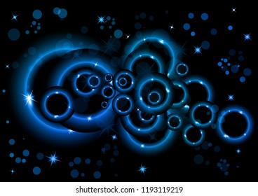 Bright abstract background. Colored rings with highlights on a dark background. Design for advertising, website, banners and posters.