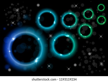 Bright abstract background. Colored rings with highlights on a dark background. Design for advertising, website, banners and posters.