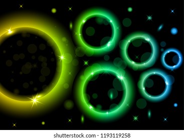 Bright abstract background. Colored rings with highlights on a dark background. Design for advertising, website, banners and posters.