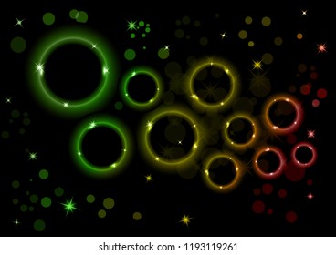 Bright abstract background. Colored rings with highlights on a dark background. Design for advertising, website, banners and posters.