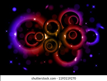 Bright abstract background. Colored rings with highlights on a dark background. Design for advertising, website, banners and posters.