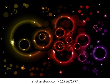 Bright abstract background. Colored rings with highlights on a dark background. Design for advertising, website, banners and posters.