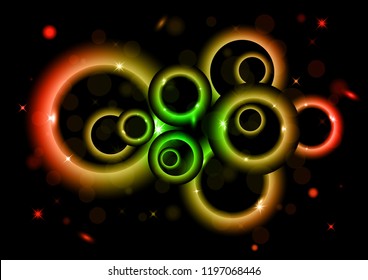 Bright abstract background. Colored rings with highlights on a dark background. Design for advertising, website, banners and posters.