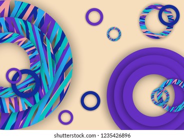 Bright abstract background. Colored rings with textured stripes with soft shadow on a light background. Design for advertising, website, banners and posters.