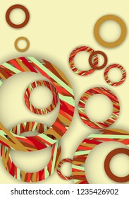 Bright abstract background. Colored rings with textured stripes with soft shadow on a light background. Design for advertising, website, banners and posters.