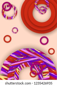 Bright abstract background. Colored rings with textured stripes with soft shadow on a light background. Design for advertising, website, banners and posters.