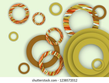 Bright abstract background. Colored rings with textured stripes with soft shadow on a light background. Design for advertising, website, banners and posters.