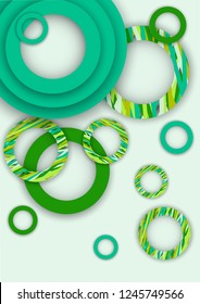 Bright abstract background. Colored rings with textured stripes with soft shadow on a light background. Design for advertising, website, banners and posters.