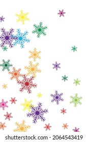 Fondo brillante abstracto y brillante a partir de copos de nieve de colores sobre un fondo blanco