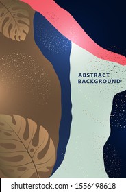 Bright abstract background, colored waves, dots, monstera leaves. Universal art template. Modern graphic design for banners, business cards, invitations, gift cards, flyers, brochures. Vector 