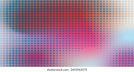 Un fondo abstracto brillante con puntos degradados de colores en tonos de rojo, azul, naranja y rosa crea un diseño de patrón digital moderno.