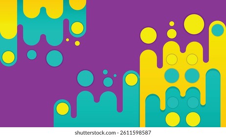 Bright abstract background with colorful melting shapes in a modern purple yellow and teal color theme