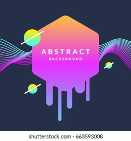 Bright abstract background with a dynamic waves, splash and hexagon in a minimalist style. Vector illustration with frame for text