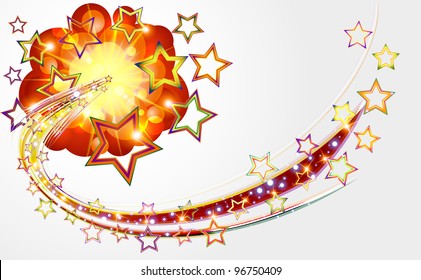 Bright abstract background with explosion stars. Vector illustration.