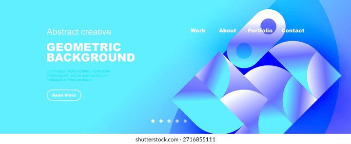 Heller abstrakter Hintergrund mit geometrischen Formen, Textelementen und Navigationsmenü. Modernes Design geeignet für Website-Header oder Banner.