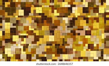Fundo abstrato brilhante com quadrados e retângulos arredondados dispostos em uma grade. O mosaico em camadas com profundidade e movimento é criado através de tons de outono quentes. Ilustração vetorial