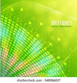 Bright abstract background with futuristic netting lights blur and glowing effects in green colors vector illustration