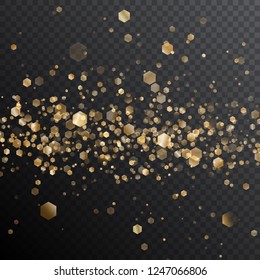 Bright Abstract Background Of Glowing Gold Particles With Bokeh Effect. Light Effects On A Transparent Background. Vector Illustration