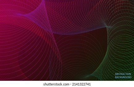 Bright abstract background of glowing multi colored lines. Green, red, purple color.