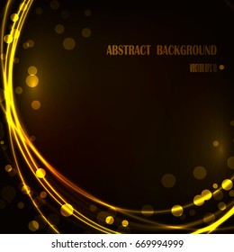 Bright abstract background. Gold lines with the effect of shine and glow. Vector illustration.