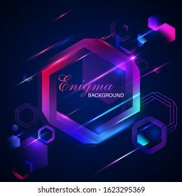 Bright abstract background from hexagons. Impossible figures. Concept of unreality. Optical deception. Infinity of space. Multicolored glowing shapes on a dark background. Vector illustration.