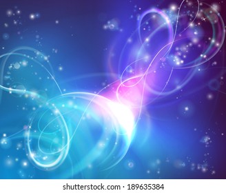 A bright abstract background illustration with swirling lights and stars