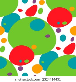 Bright abstract background with large ovals, uneven shapes. Juicy multicolored figures on a white background for a bright print. Festive packaging, pattern on clothes. Printing on textiles and paper