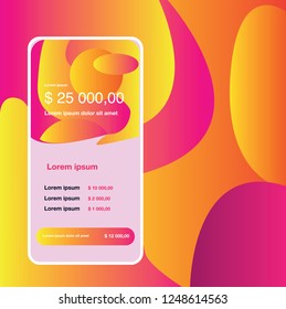 Bright abstract background, new popular smartphone, mobile payment system and online banking, mobile application design, vector illustration