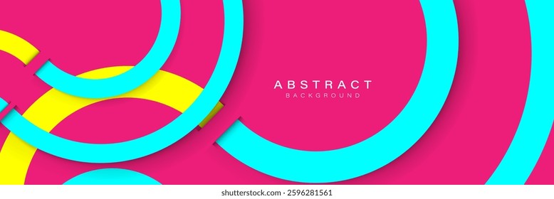 Bright abstract background with overlapping cyan, yellow, and pink circular elements, creating a modern geometric design