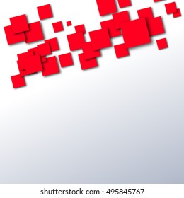 Bright abstract background of overlapping red squares with shadow, vector illustration.